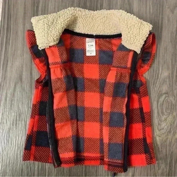 Carter's Baby Girl Fleece Vest 12 months Black & Red Checkered - Picture 2 of 4